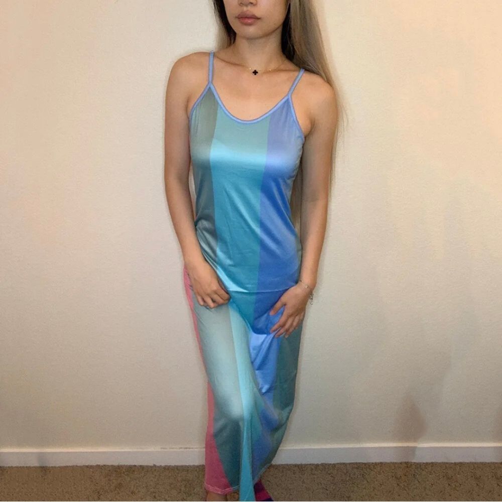 Women's Summer Gradient Long Rainbow Maxi Dress Ladies Boho Holiday Beach Party